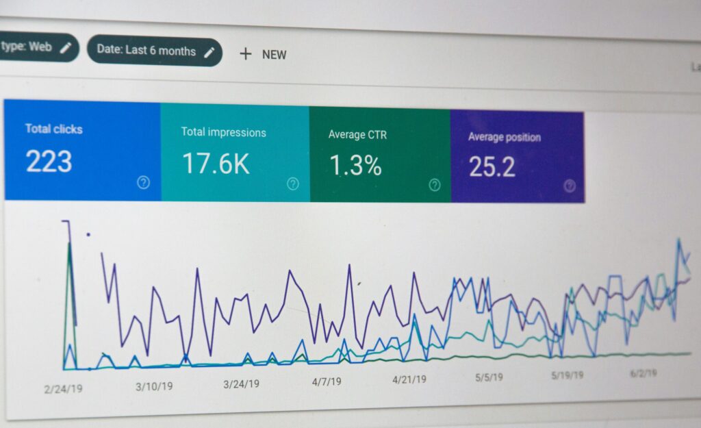 Google Analytics dashboard analyzing SEO traffic trends for small business