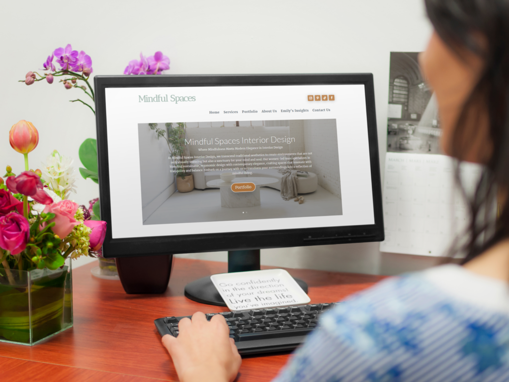 Small website Mindful Spaces displaying on desktop pc, which was designed and creathed my Mindy at Ramp Design Co.