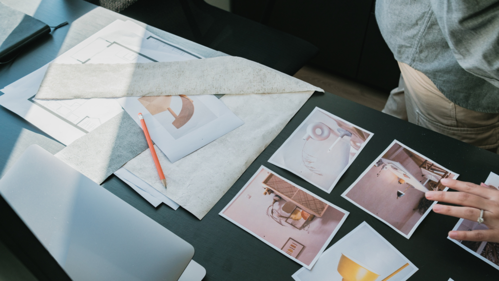 Color swatches and moodboard inspiration laid out for web design planning